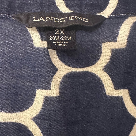 LANDS END PLUS 2X Blue White Quatrefoil Lattice Print Embroidered Dress R $119 - Picture 11 of 15